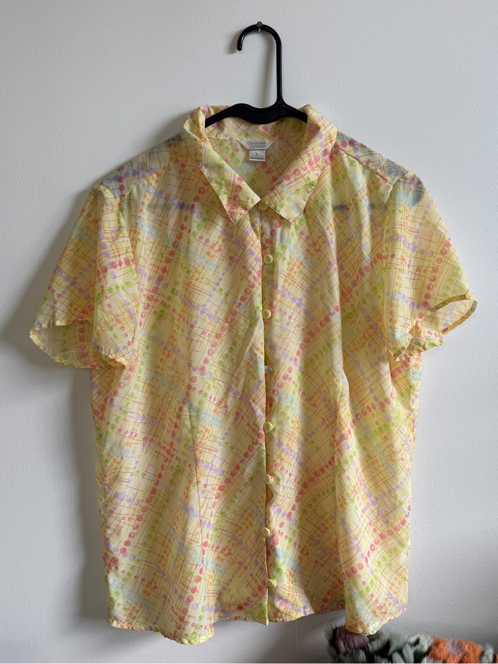 VINTAGE CHRISTOPHER + BANKS SHEER PATTERNED BUTTON DOWN BLOUSE